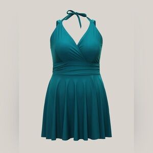 Bloomchic Cerulean Blue Empire Waist Halter Neck Swim Dress 14/16